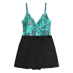 KRISTA Teal Paisley One Piece Swim Dress Modest Plus Size Swimsuit‎ 1X (16/18)